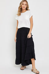 Black Cotton Gauze Tiered Maxi Skirt Simmer & Fay