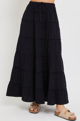 Black Cotton Gauze Tiered Maxi Skirt Simmer & Fay S