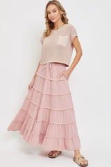 Pink Cotton Gauze Tiered Maxi Skirt Simmer & Fay