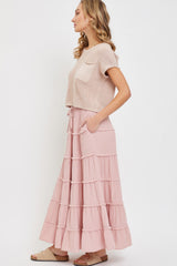 Pink Cotton Gauze Tiered Maxi Skirt Simmer & Fay