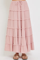 Pink Cotton Gauze Tiered Maxi Skirt Simmer & Fay S