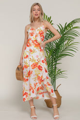 Floral Print Ruffle Slip Midi Dress Simmer & Fay S
