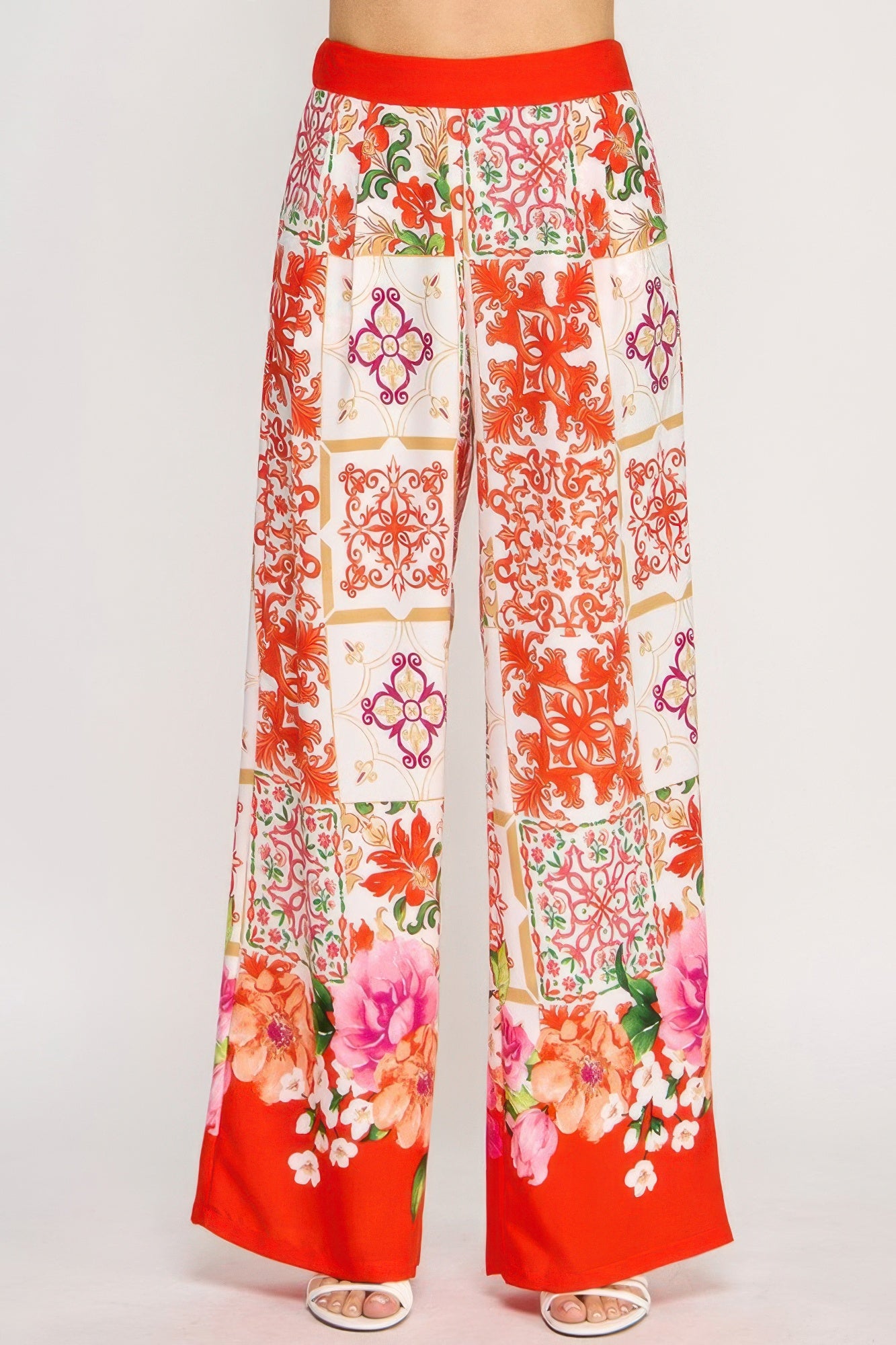 Printed Wide Leg Pants With Elastic Back Simmer & Fay S