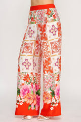 Printed Wide Leg Pants With Elastic Back Simmer & Fay