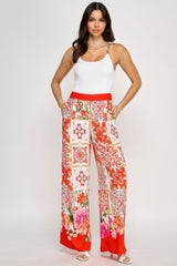 Printed Wide Leg Pants With Elastic Back Simmer & Fay