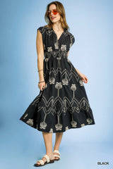 Tropical Breeze Embroidered Midi Dress Simmer & Fay