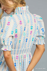 Vibrant Ruffle Floral Smocked Midi Dress Simmer & Fay