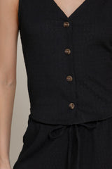 Button Closure Vest & Long Pants Set in Black Simmer & Fay