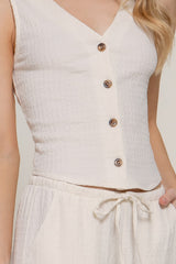 Button Closure Vest & Long Pants Set in Ivory Simmer & Fay