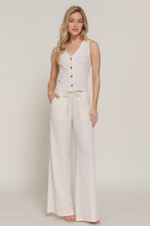 Button Closure Vest & Long Pants Set in Ivory Simmer & Fay S