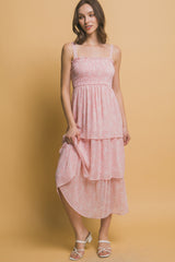 Tiered Midi Floral Dress in Pink Simmer & Fay