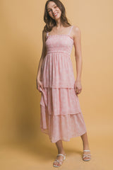 Tiered Midi Floral Dress in Pink Simmer & Fay