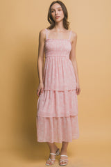 Tiered Midi Floral Dress in Pink Simmer & Fay S