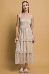 Tiered Midi Floral Dress in Beige Simmer & Fay