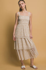 Tiered Midi Floral Dress in Beige Simmer & Fay S
