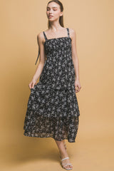 Tiered Midi Floral Dress in Black Simmer & Fay