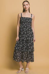 Tiered Midi Floral Dress in Black Simmer & Fay S