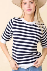 Short Sleeve Sweater Knit Stripe Top Simmer & Fay S