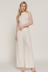 Sleeveless Top & Crinkle Knit Pants Set in Ivory Simmer & Fay S