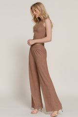 Sleeveless Top & Crinkle Knit Pants Set in Mocha Simmer & Fay