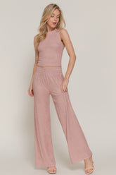 Sleeveless Top & Crinkle Knit Pants Set in Pink Simmer & Fay S