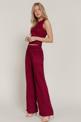 Sleeveless Top & Crinkle Knit Pants Set in Red Simmer & Fay