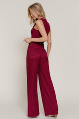 Sleeveless Top & Crinkle Knit Pants Set in Red Simmer & Fay
