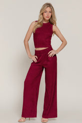 Sleeveless Top & Crinkle Knit Pants Set in Red Simmer & Fay S