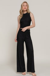 Sleeveless Top & Crinkle Knit Pants Set in Black Simmer & Fay S