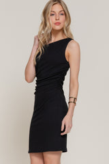 Asymmetric Off Shoulder Rib Mini Dress in Black Simmer & Fay
