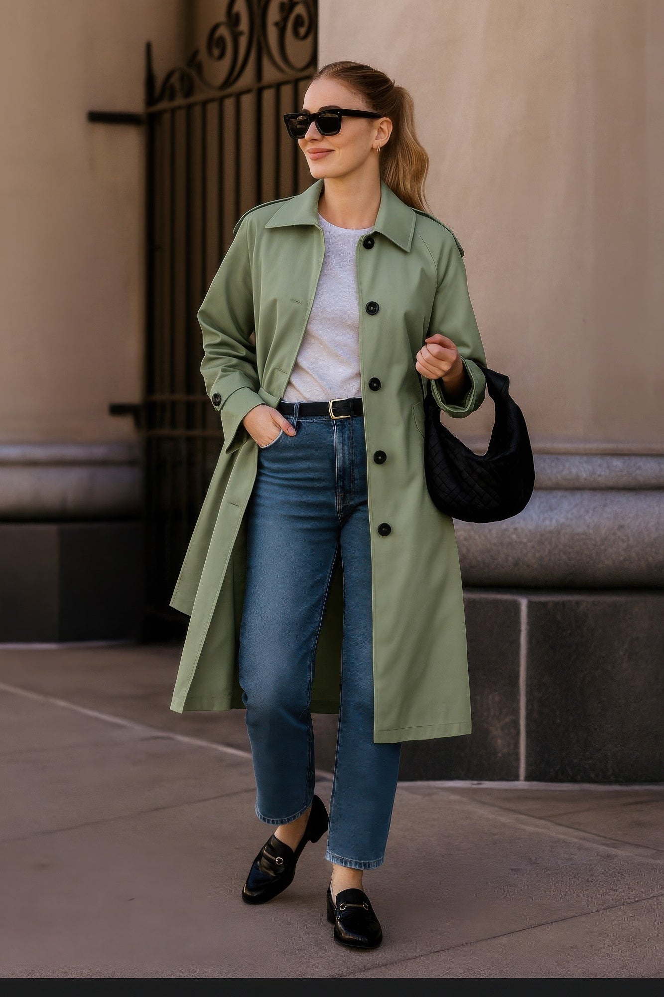 Solid Long Sleeve Trench Coat Woman Lined ACG LOS ANGELES S