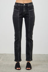 Mid Rise Slim Straight In Black Acid Jeans Saige Jeans