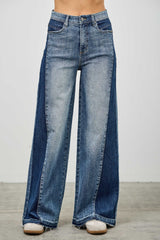 High Rise Wide Leg W/release Hem And Side Contrast Saige Jeans