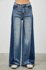 High Rise Wide Leg W/release Hem And Side Contrast Saige Jeans