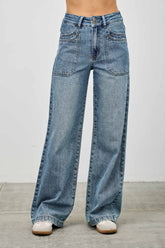 High Rise Double Pocket Wide Leg Jeans Saige Jeans