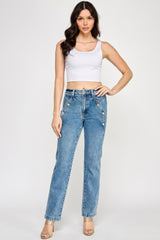 High Rise Dad Jean With Scallop Pocket Saige Jeans