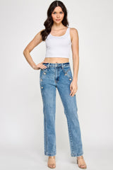 High Rise Dad Jean With Scallop Pocket Saige Jeans