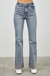 High Rise Kick Flare Jeans With Rhinestone Saige Jeans