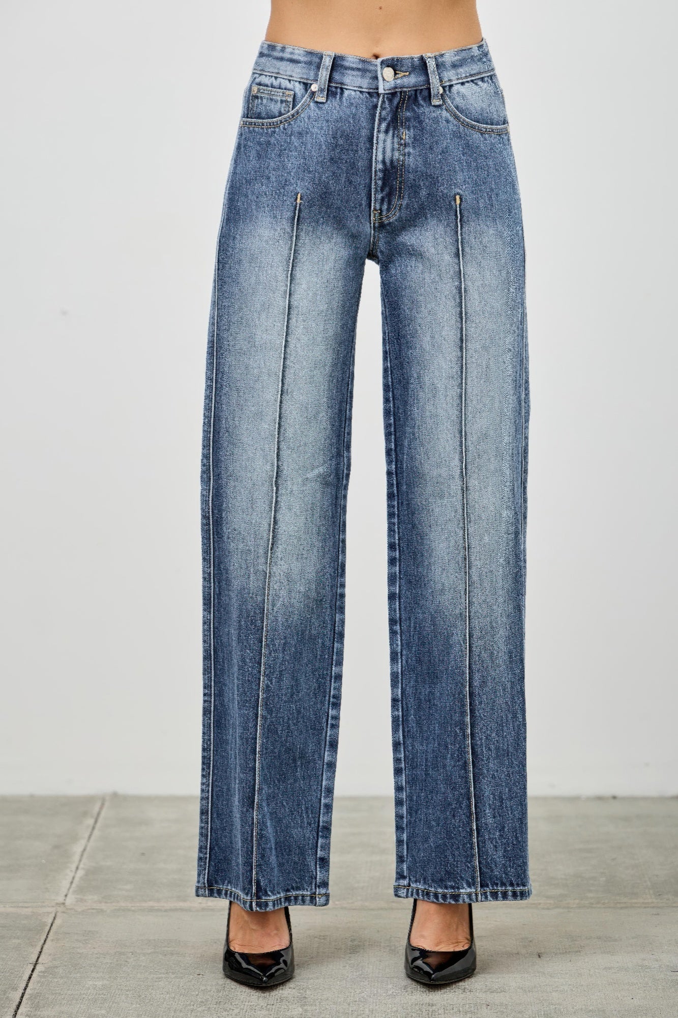 Mid Rise Straight Jeans With Pintuck Saige Jeans 0