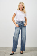 Mid Rise Straight Jeans With Pintuck Saige Jeans