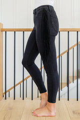 Hilary Side Fringe Skinny Jegging In Black - Judy Blue SALE