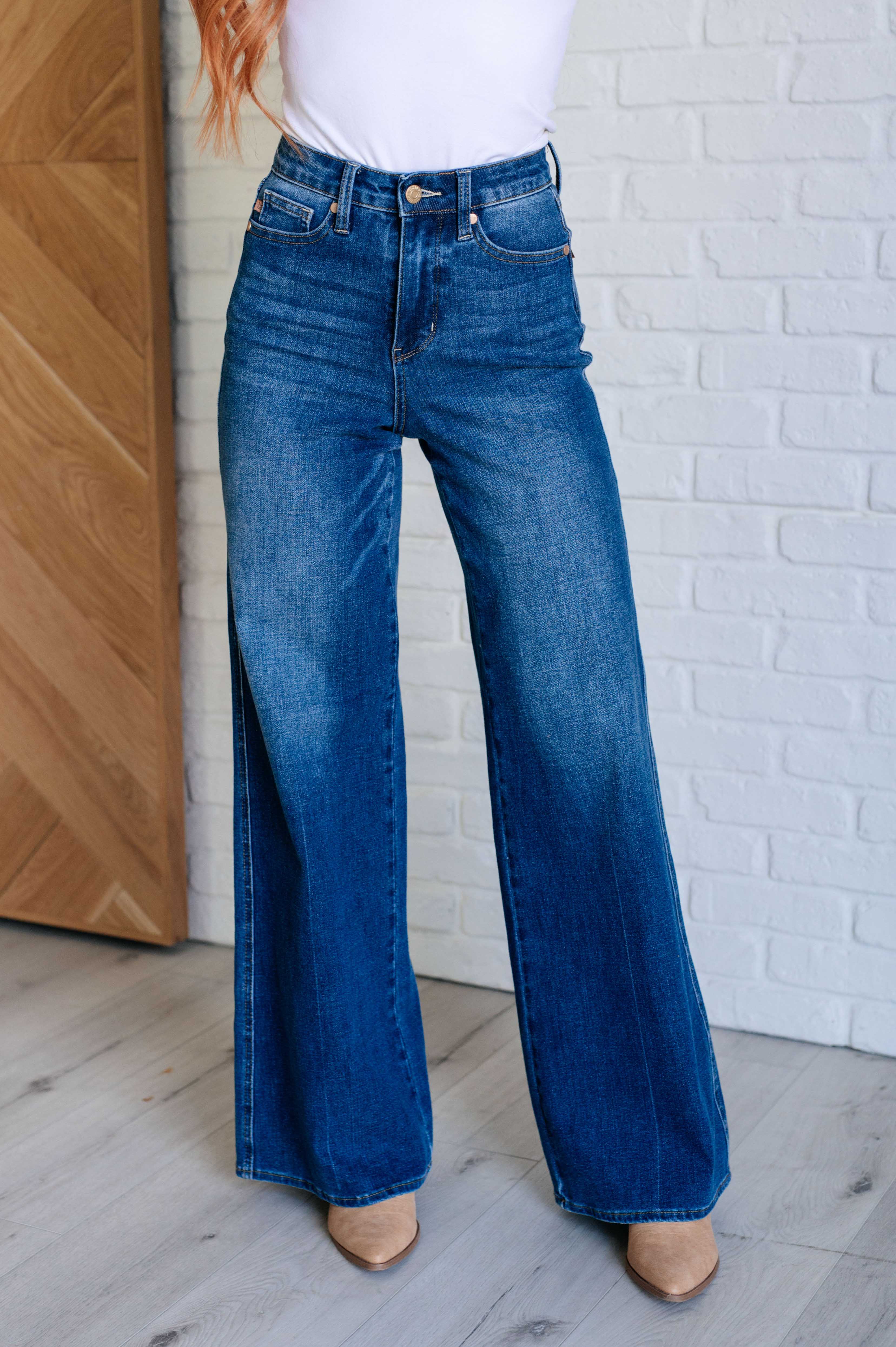High Rise Control Top Retro Wide Leg Jeans Judy Blue