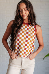 Keeping Score Checkered Knit Tank One Eleven North
