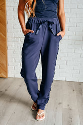 Lysa Satin Stripe Lounge Pants in Smoky Navy Rae Mode