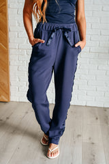 Lysa Satin Stripe Lounge Pants in Smoky Navy Rae Mode
