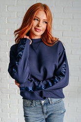 Lysa Satin Stripe Pullover in Smoky Navy Rae Mode