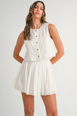 Sleeveless Eyelet Lace Top and Mini Skirt Set Mable