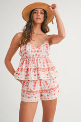 Floral Printed Peplum Top and Shorts Set Mable