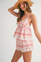 Floral Printed Peplum Top and Shorts Set Mable