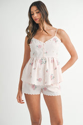 Stripe Embroidered Peplum Cami and Shorts Set Mable